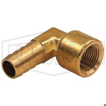 Dixon 90Deg Hose Elbow, 1/4 in, FNPT x Hose Barb, Brass, Domestic 1340404C